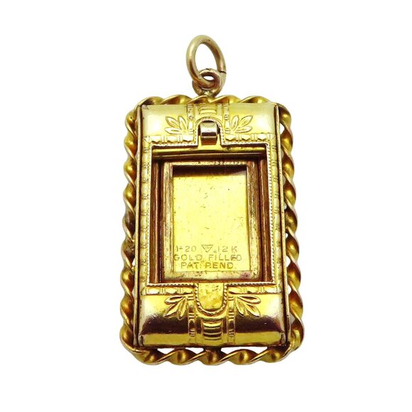 Antique Art Deco 12K Gold Filled Sliding Picture Photo Flower Locket Pendant - Picture 10 of 10